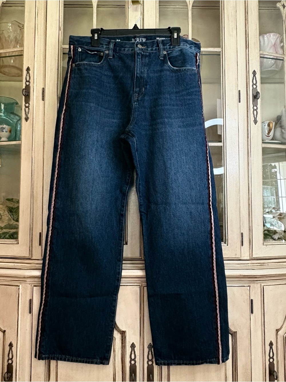 J. Crew Western Wash 100% Cotton Straight Mid-Rise Jeans with Velvet Side Stripe